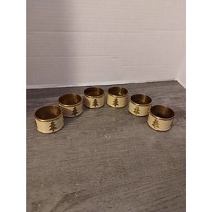 Set Of 6 Christmas White Enameled Napkin Rings With Tree